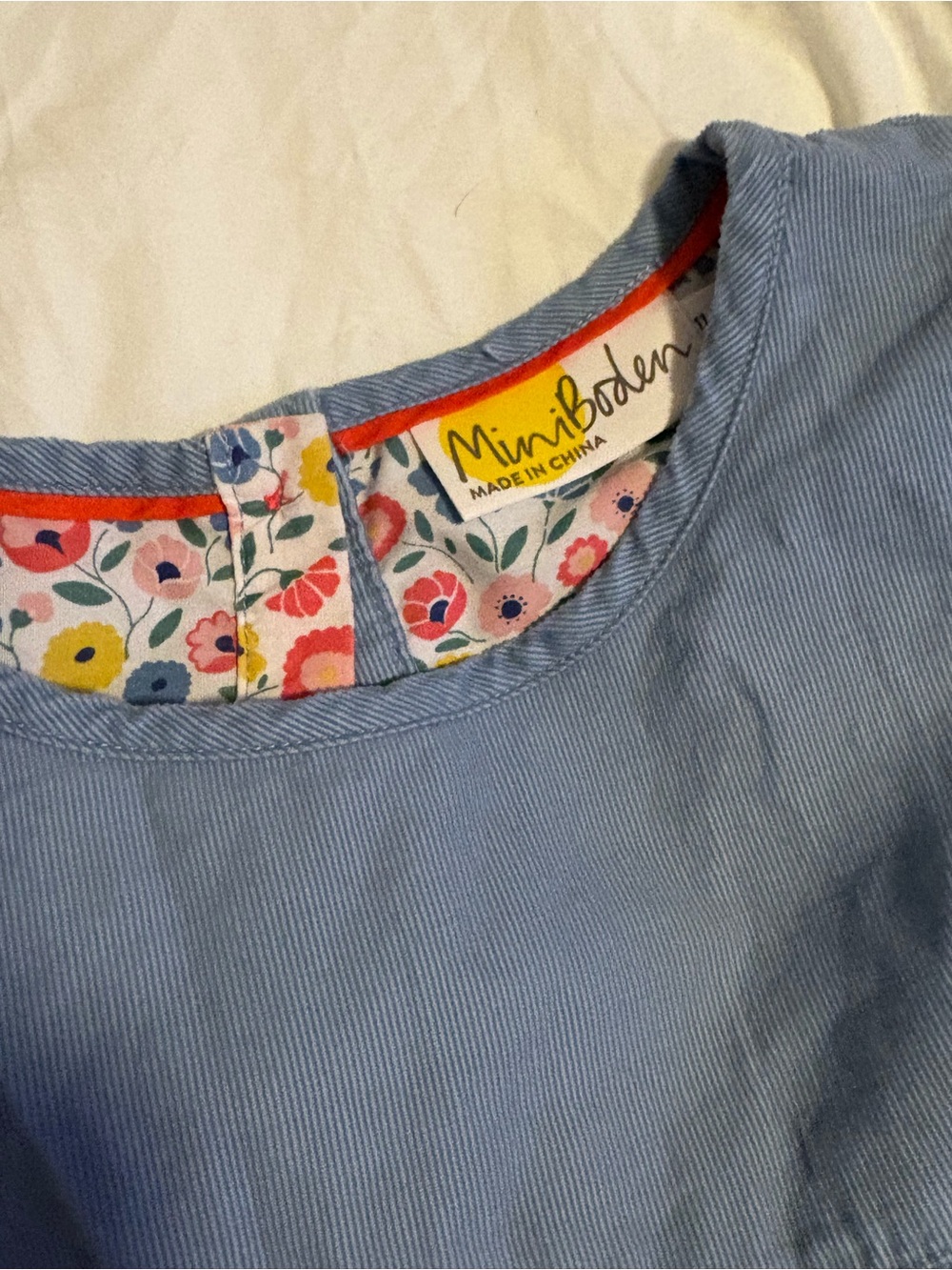 Mini Boden Blue Corduroy Dress with Floral Trim